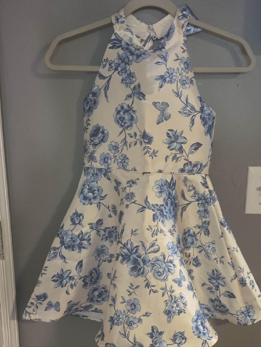 Zunie Cream Dress with Blue Floral Print